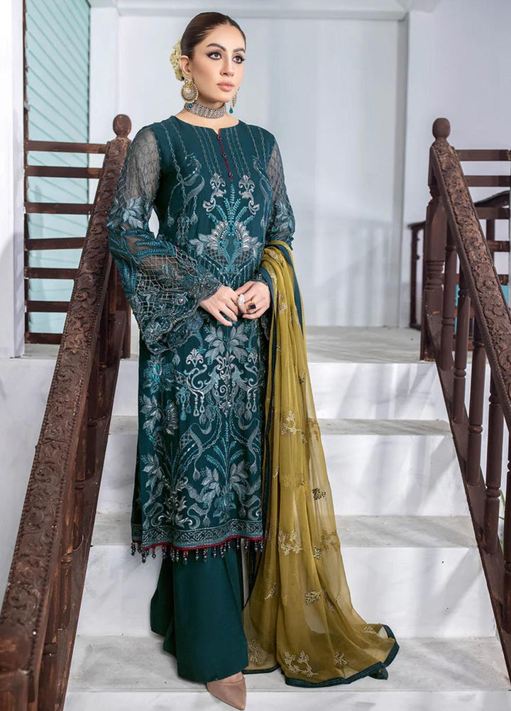 Flossie Embroidered Chiffon Suits Unstitched 3 Piece SPA BLUE - Luxury Collection