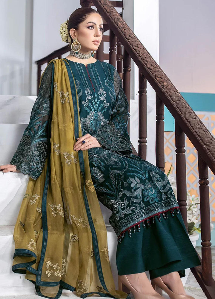 Flossie Embroidered Chiffon Suits Unstitched 3 Piece SPA BLUE - Luxury Collection