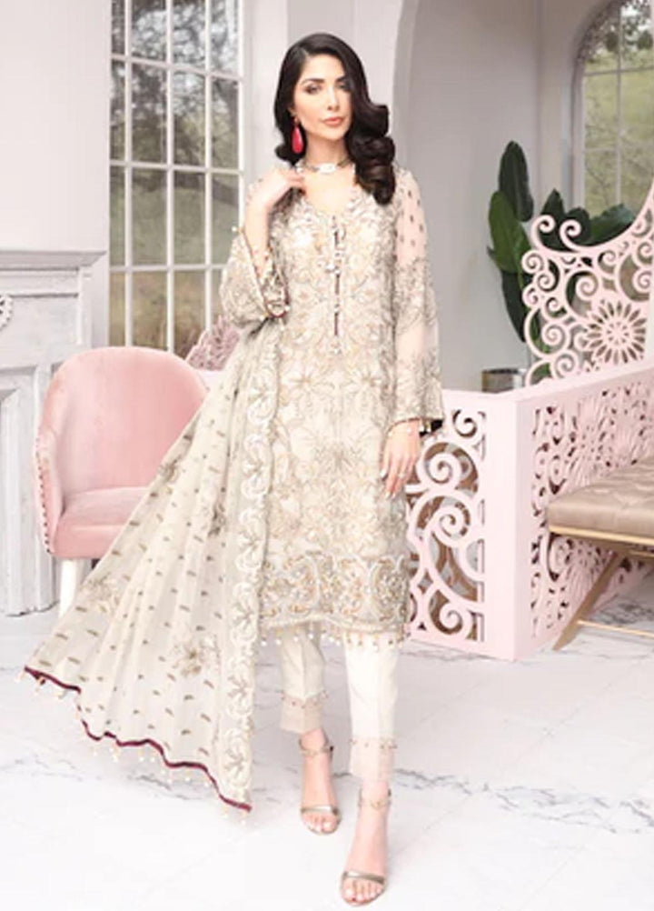 Flossie Embroidered Chiffon Suits Unstitched 3 Piece THE GOLD VERONA - Luxury Collection