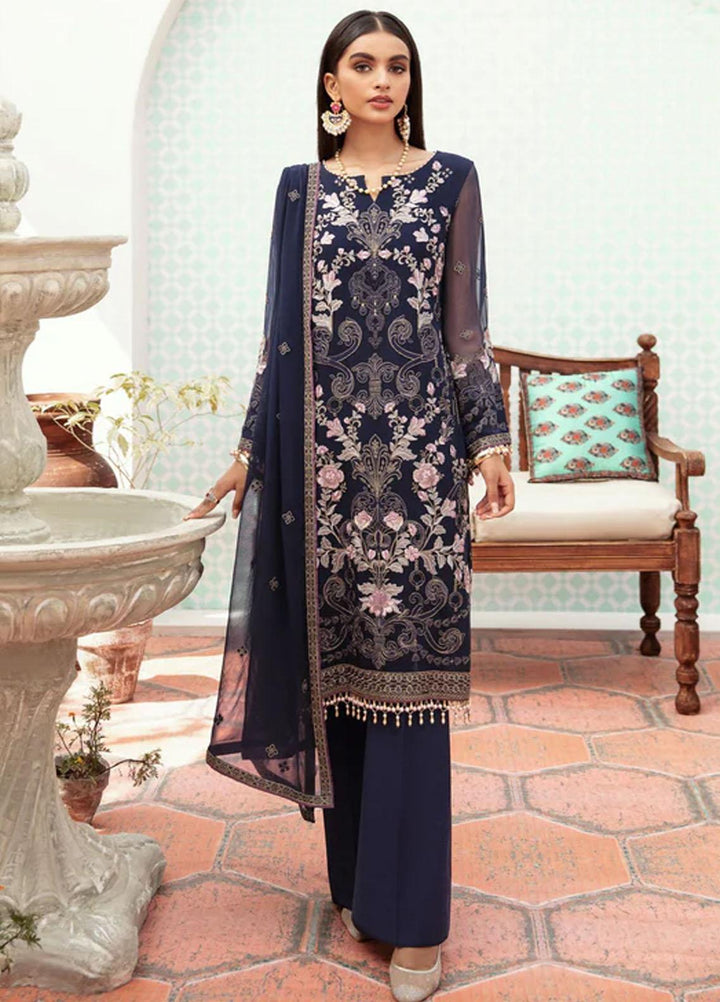 Flossie Embroidered Chiffon Suits Unstitched 3 Piece TWILIGHT BLUE - Luxury Collection
