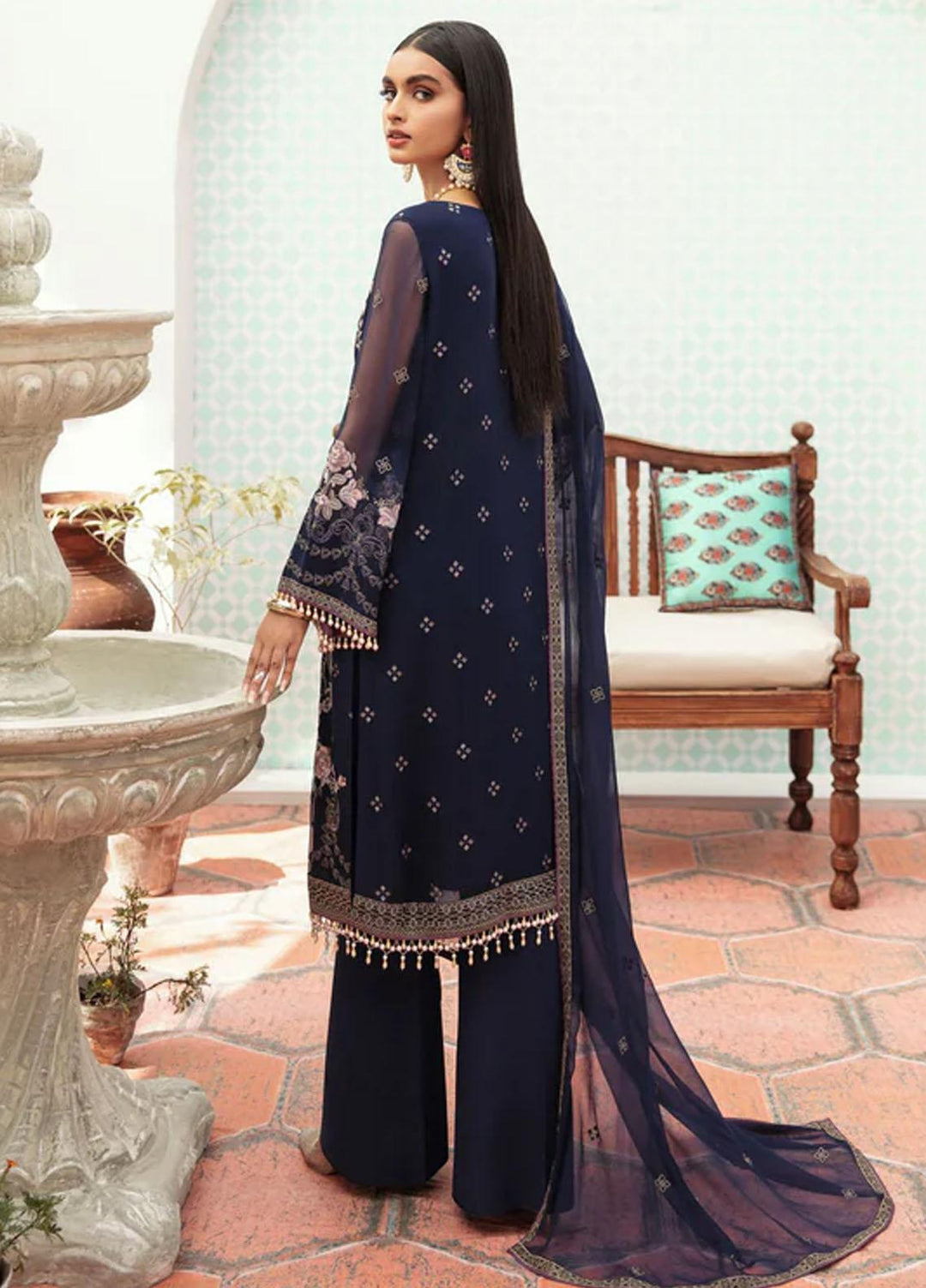 Flossie Embroidered Chiffon Suits Unstitched 3 Piece TWILIGHT BLUE - Luxury Collection