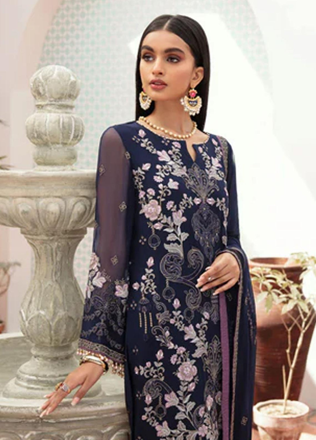 Flossie Embroidered Chiffon Suits Unstitched 3 Piece TWILIGHT BLUE - Luxury Collection
