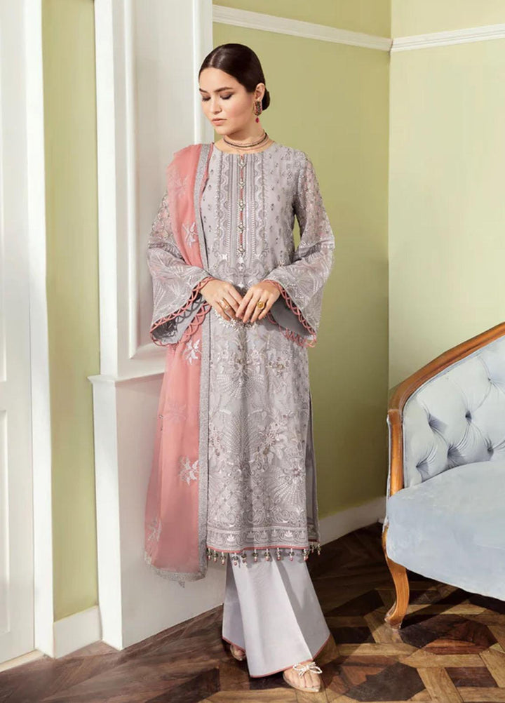 Flossie Embroidered Chiffon Suits Unstitched 3 Piece VAPOROUS GRAY - Luxury Collection