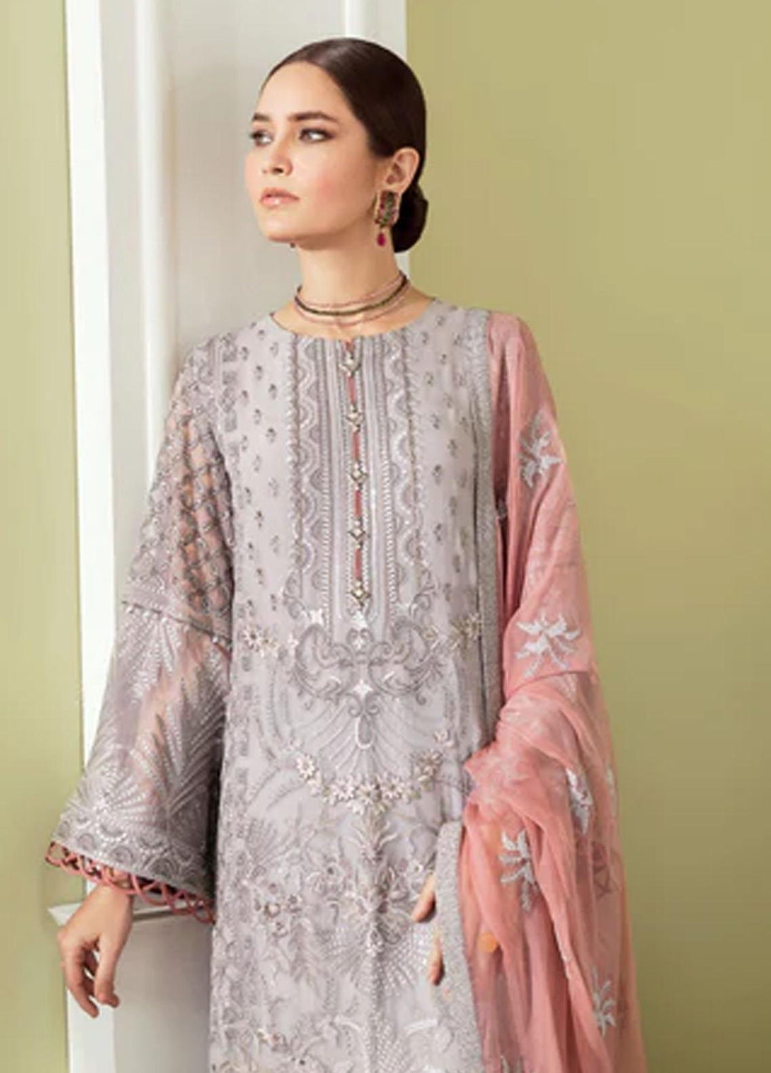 Flossie Embroidered Chiffon Suits Unstitched 3 Piece VAPOROUS GRAY - Luxury Collection