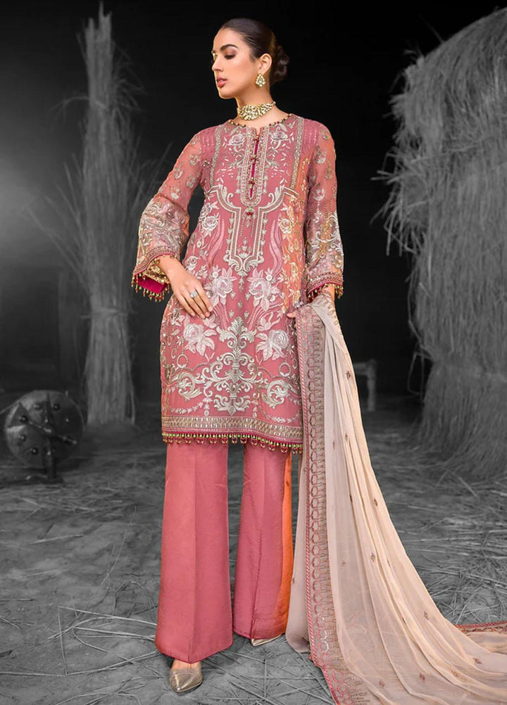 Flossie Embroidered Chiffon Suits Unstitched 3 Piece WHIMSICAL PINK - Luxury Collection