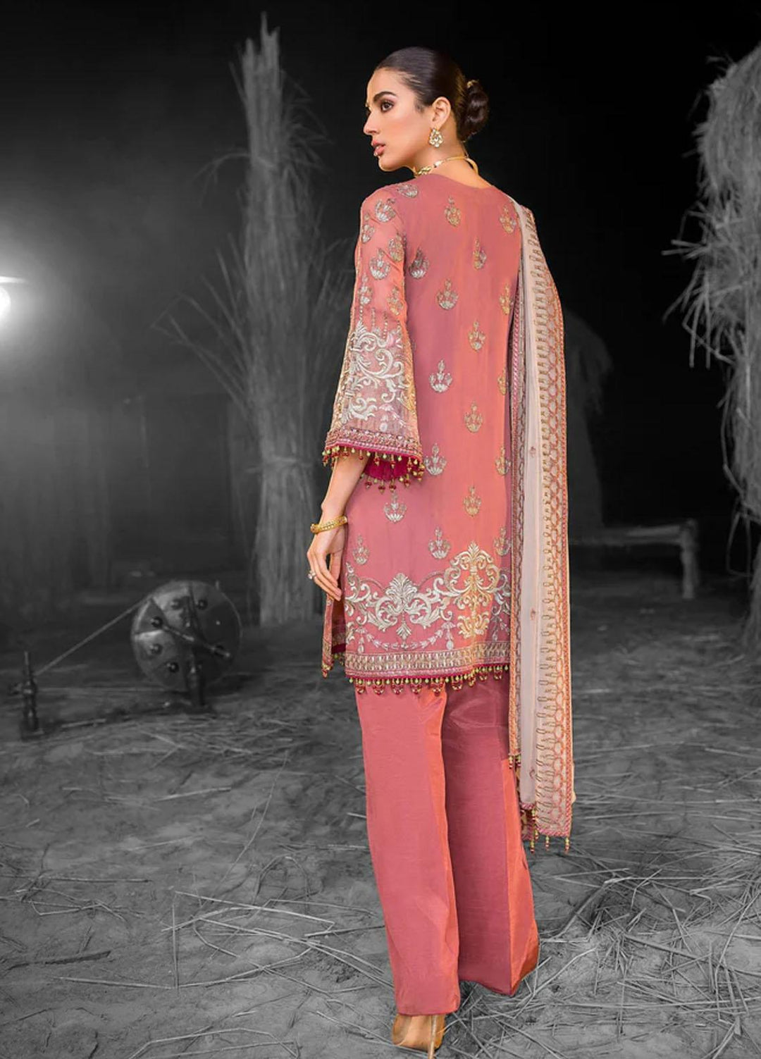 Flossie Embroidered Chiffon Suits Unstitched 3 Piece WHIMSICAL PINK - Luxury Collection