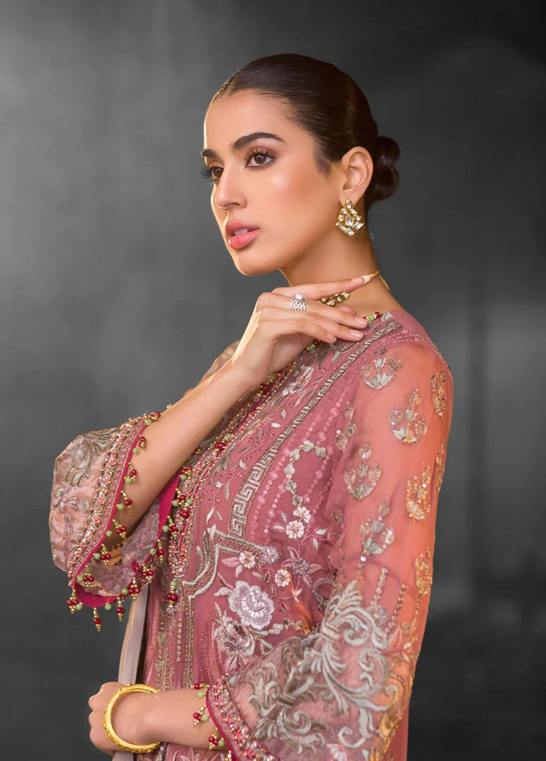 Flossie Embroidered Chiffon Suits Unstitched 3 Piece WHIMSICAL PINK - Luxury Collection