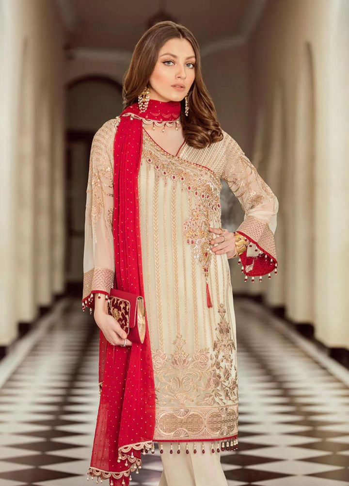 Flossie Embroidered Chiffon Suits Unstitched 3 Piece WHITE OPULENCE - Luxury Collection