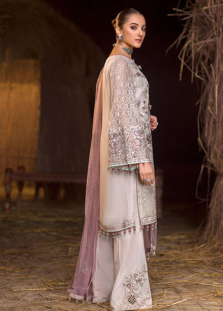 Flossie Embroidered Chiffon Suits Unstitched 3 Piece WHITE ZIRCON - Luxury Collection