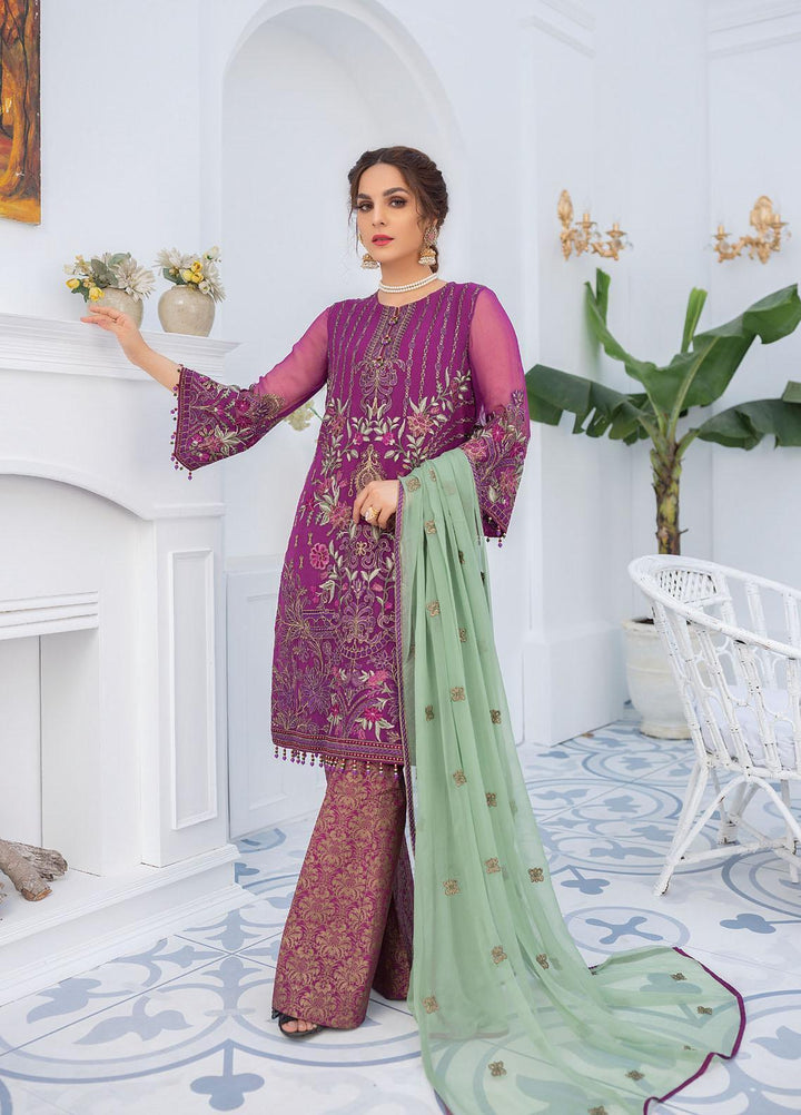 Flossie Embroidered Chiffon Suits Unstitched 3 Piece Cattlelya Orchid - Luxury Collection