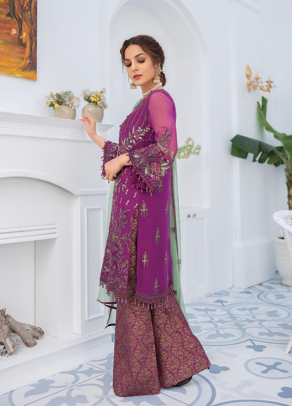 Flossie Embroidered Chiffon Suits Unstitched 3 Piece Cattlelya Orchid - Luxury Collection