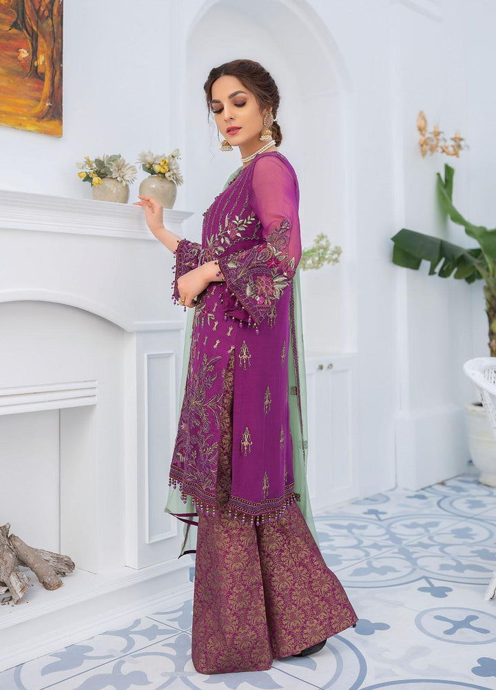 Flossie Embroidered Chiffon Suits Unstitched 3 Piece Cattlelya Orchid - Luxury Collection