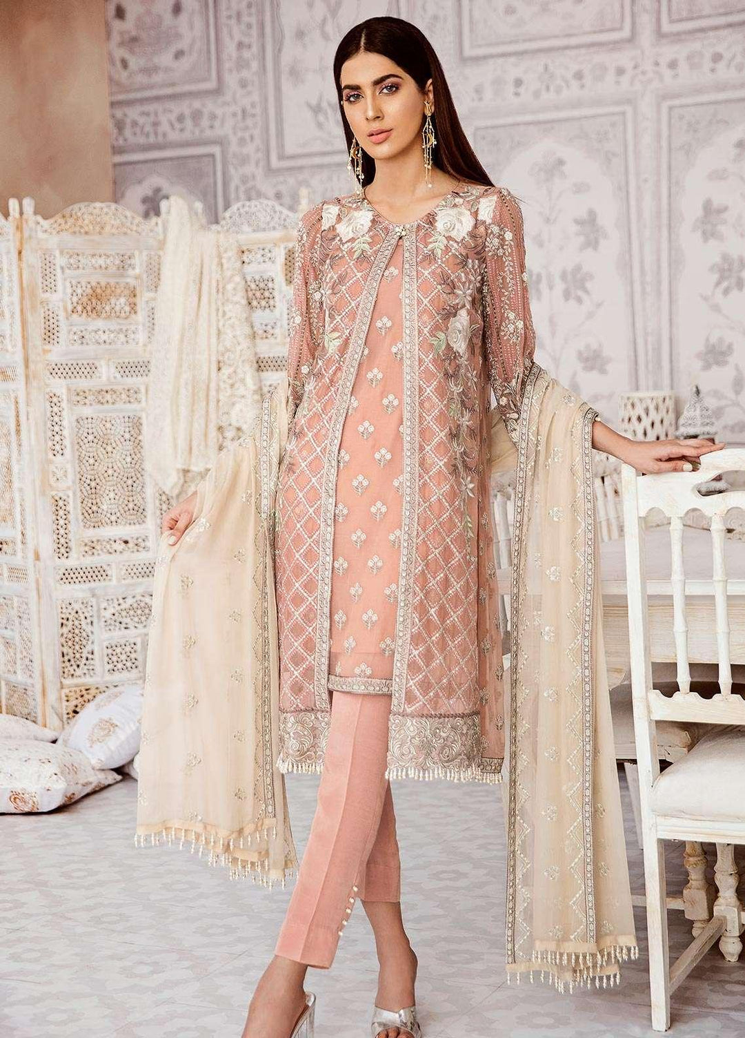 Flossie Embroidered Chiffon Suits Unstitched 3 Piece Ember Glow - Luxury Collection