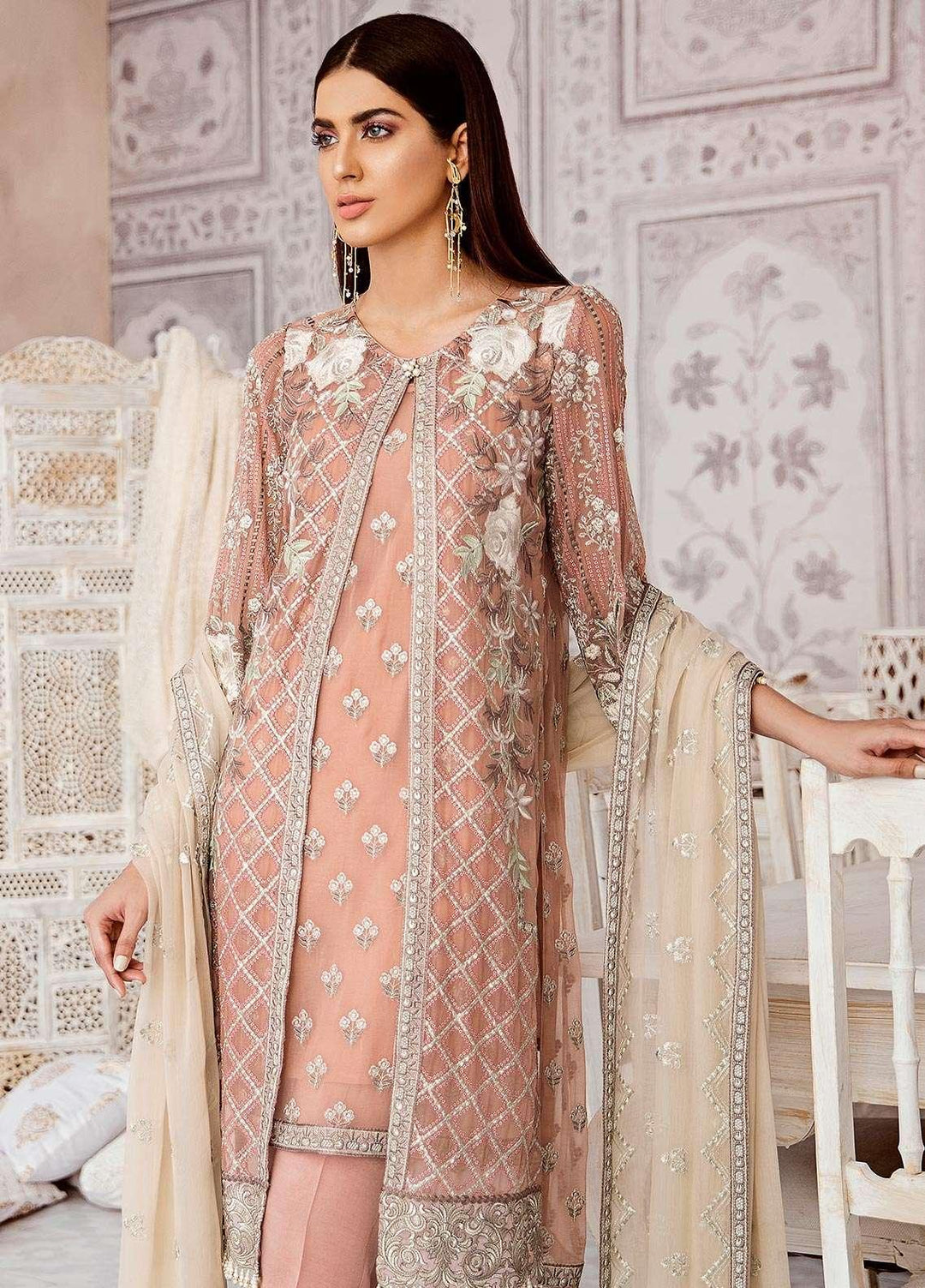 Flossie Embroidered Chiffon Suits Unstitched 3 Piece Ember Glow - Luxury Collection