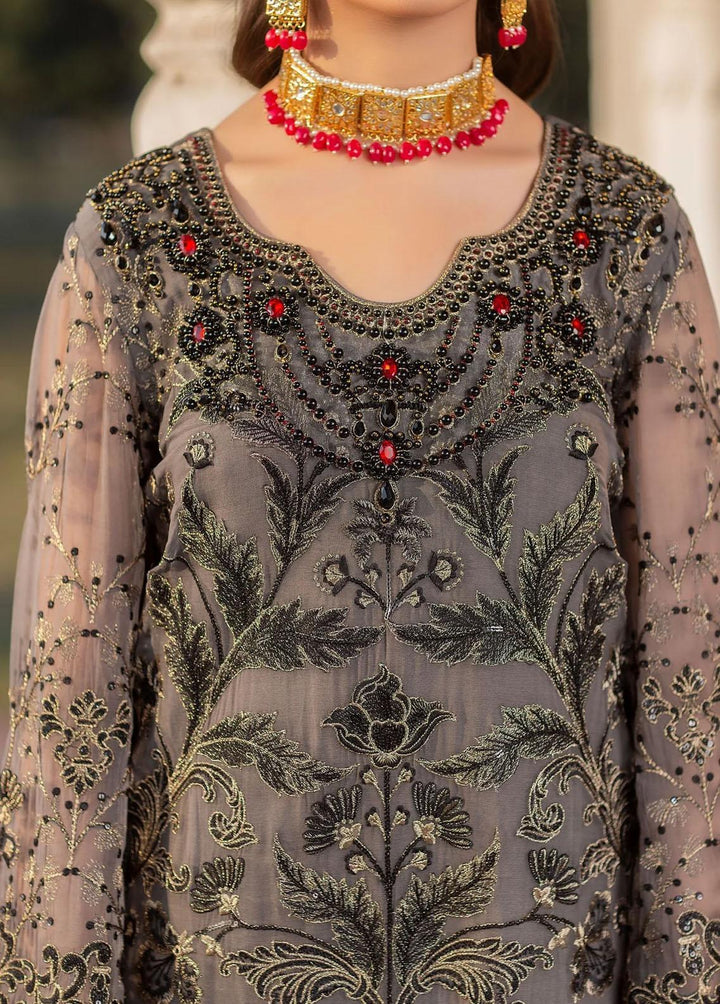 Flossie Embroidered Chiffon Suits Unstitched 3 Piece Grey Wisper - Luxury Collection