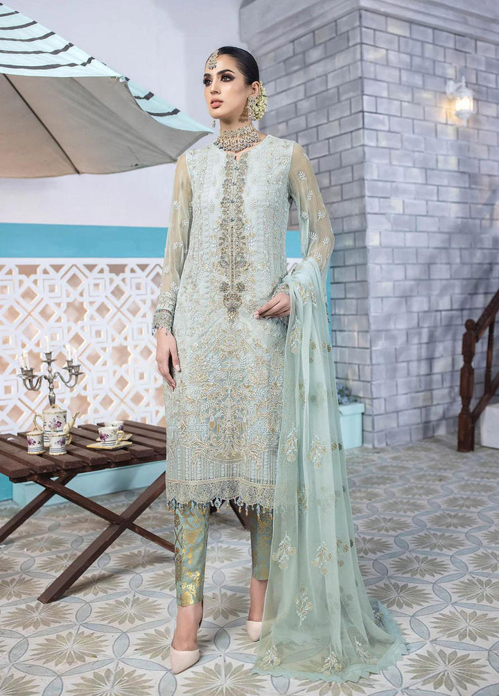 Flossie Embroidered Chiffon Suits Unstitched 3 Piece Morning Mist - Luxury Collection