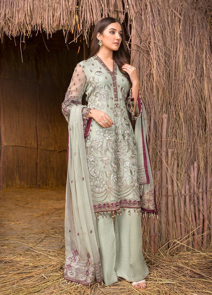 Flossie Embroidered Chiffon Suits Unstitched 3 Piece OLIVE GREEN - Luxury Collection