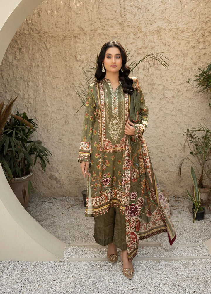 Fluer Prints by Ziara Printed Cambric Suits Unstitched 3 Piece ZI25FP Olive Oasis - Summer Collection