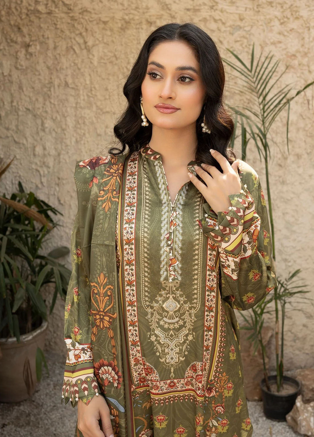 Fluer Prints by Ziara Printed Cambric Suits Unstitched 3 Piece ZI25FP Olive Oasis - Summer Collection