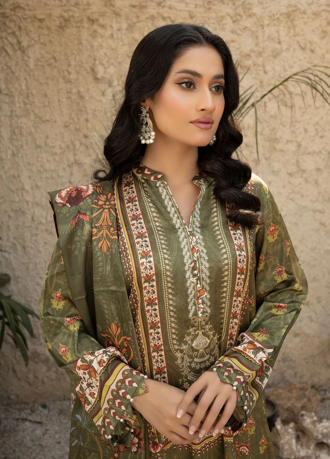 Fluer Prints by Ziara Printed Cambric Suits Unstitched 3 Piece ZI25FP Olive Oasis - Summer Collection
