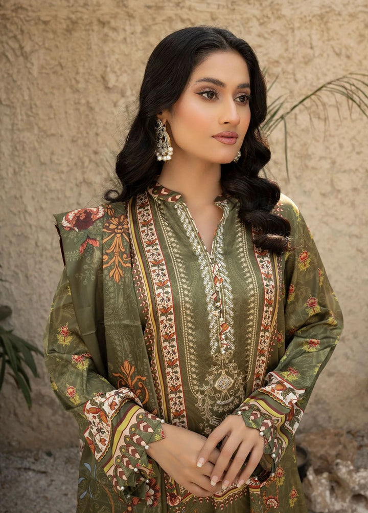 Fluer Prints by Ziara Printed Cambric Suits Unstitched 3 Piece ZI25FP Olive Oasis - Summer Collection