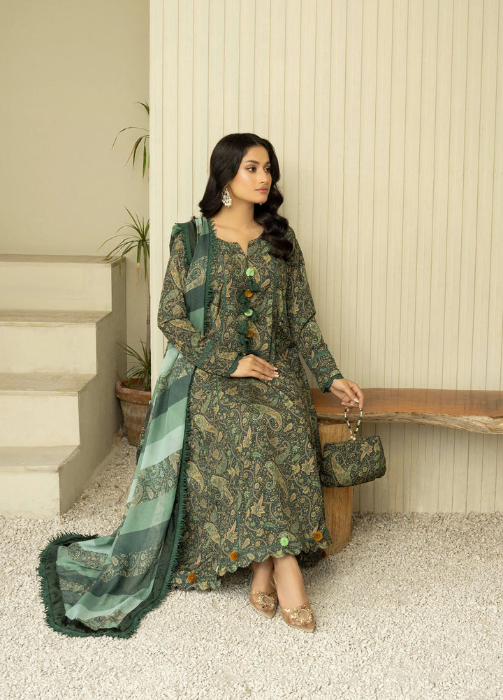 Fluer Prints by Ziara Printed Cambric Suits Unstitched 3 Piece ZI25FP Sage - Summer Collection