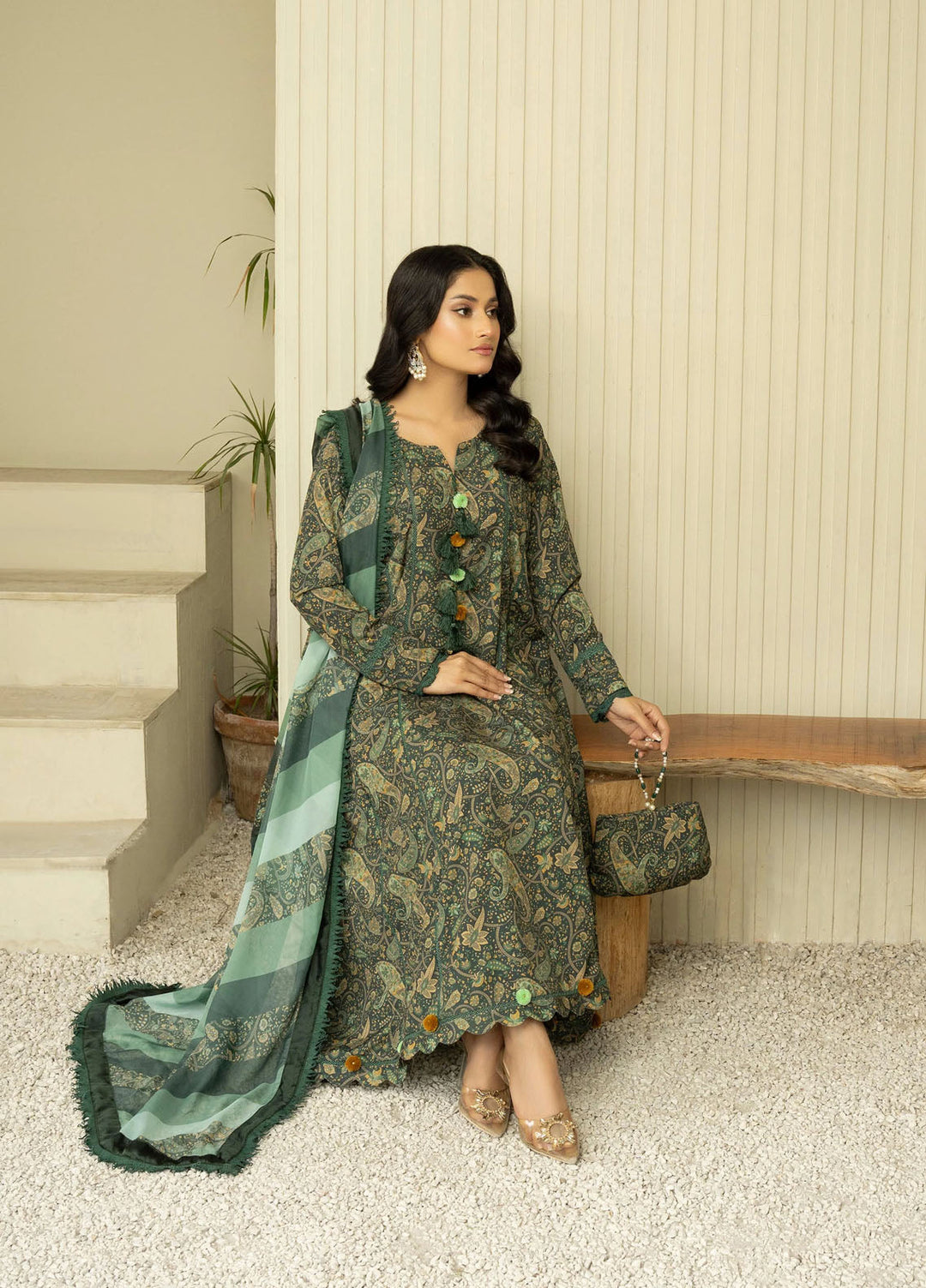 Fluer Prints by Ziara Printed Cambric Suits Unstitched 3 Piece ZI25FP Sage - Summer Collection