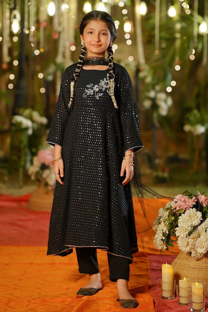 Ochre Girls Pret Embroidered Sequence Net Hand Adda Work 3 Piece Suit MAX-31 - Summer Collection