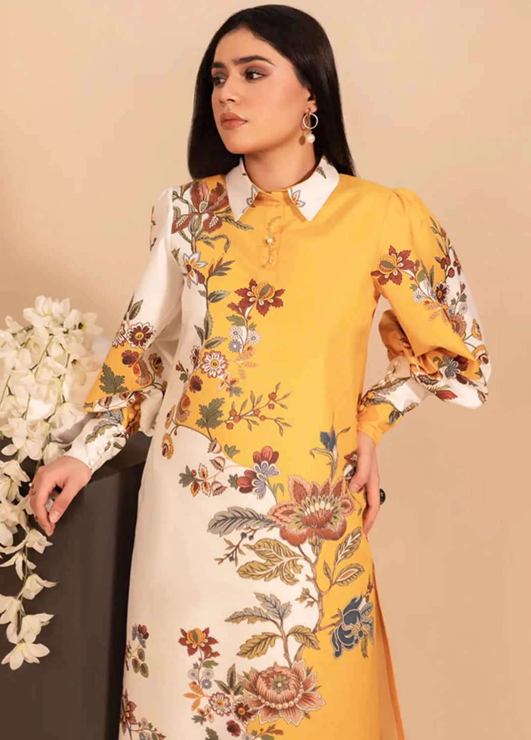 Fozia Khalid Pret Casual Khaadi Silk 2 Piece Suit Celestine