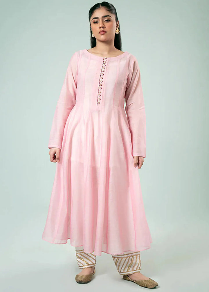 Fozia Khalid Pret Casual Silk Kurti Classic Pink Kali Daar