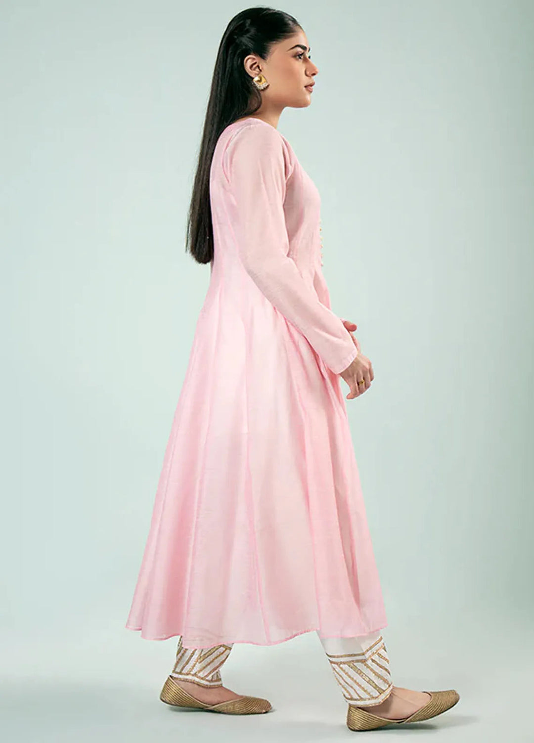 Fozia Khalid Pret Casual Silk Kurti Classic Pink Kali Daar
