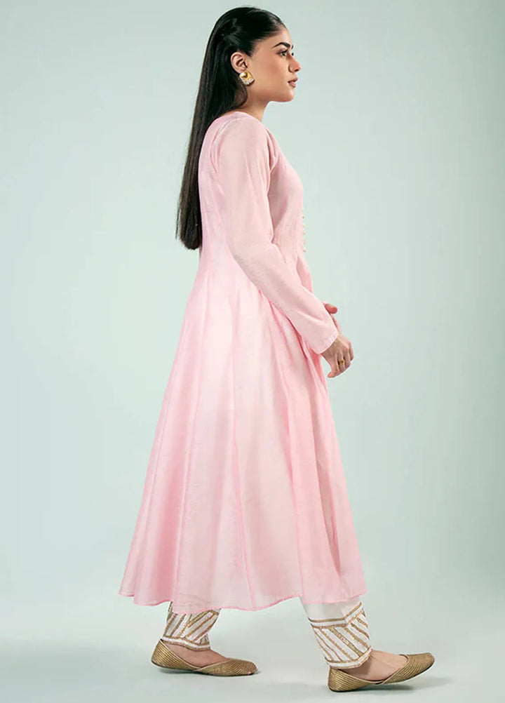 Fozia Khalid Pret Casual Silk Kurti Classic Pink Kali Daar