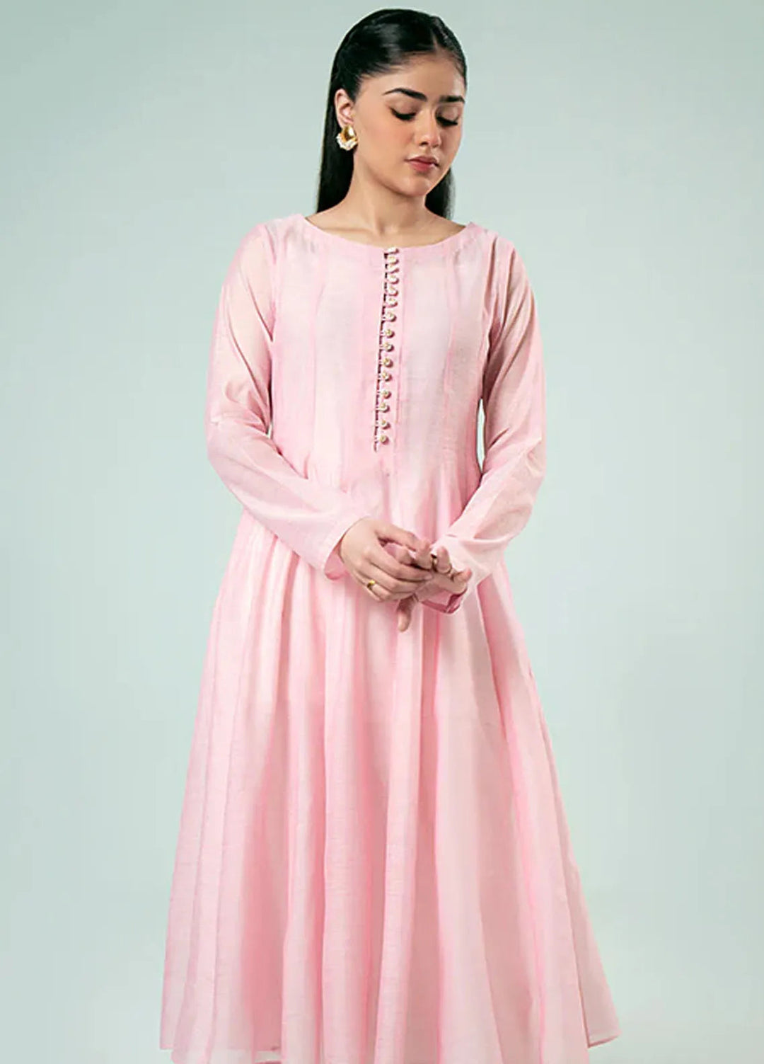 Fozia Khalid Pret Casual Silk Kurti Classic Pink Kali Daar