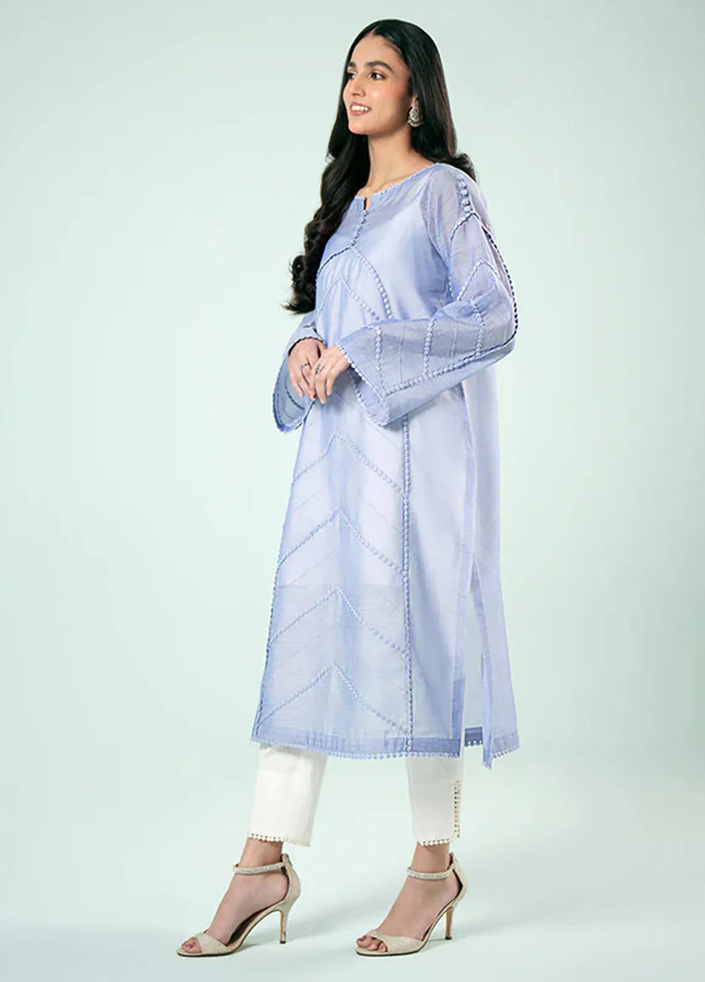 Fozia Khalid Pret Casual Silk Kurti Lavender Tunic