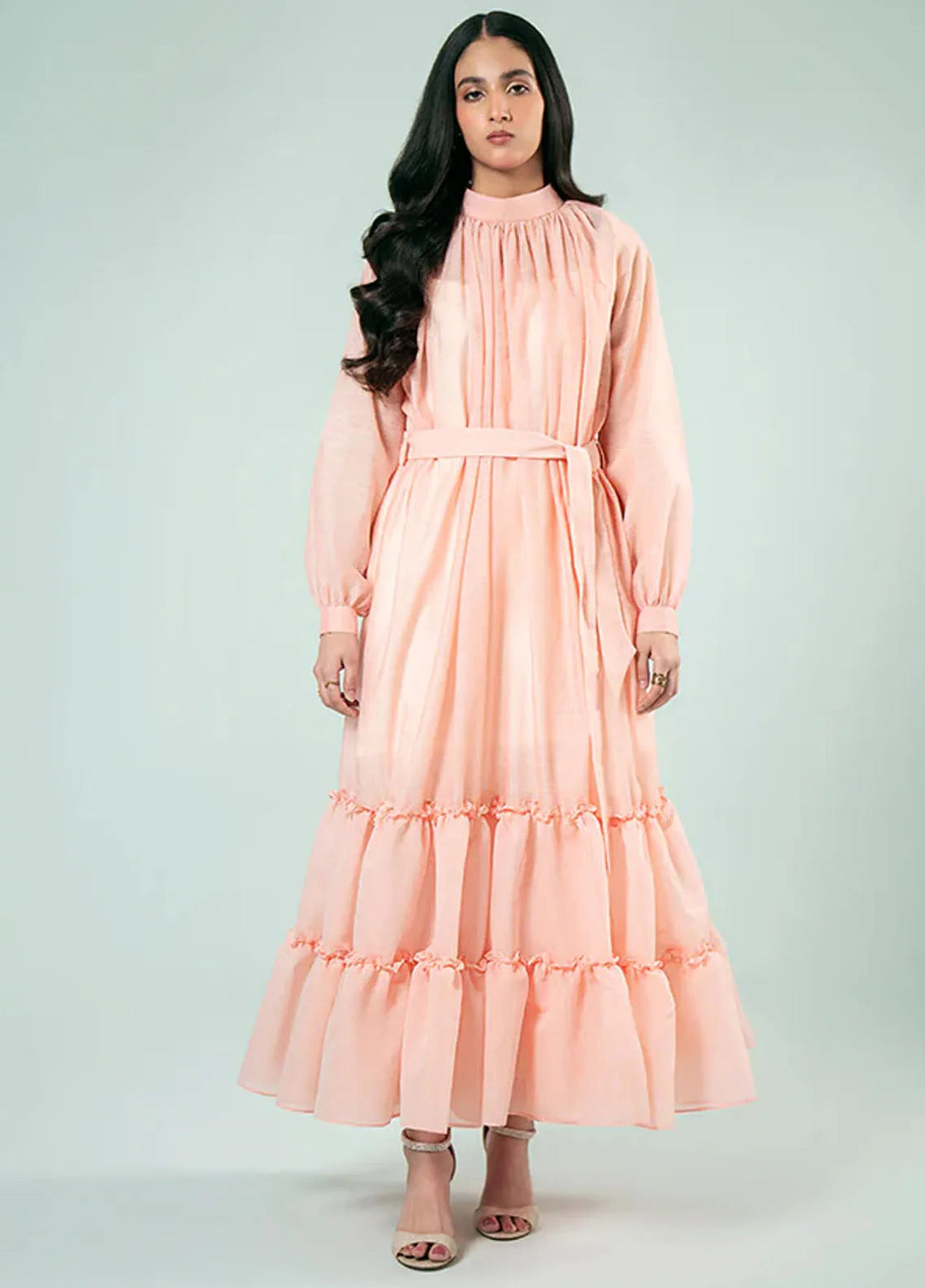 Fozia Khalid Pret Casual Silk Kurti Layered Mock Neck