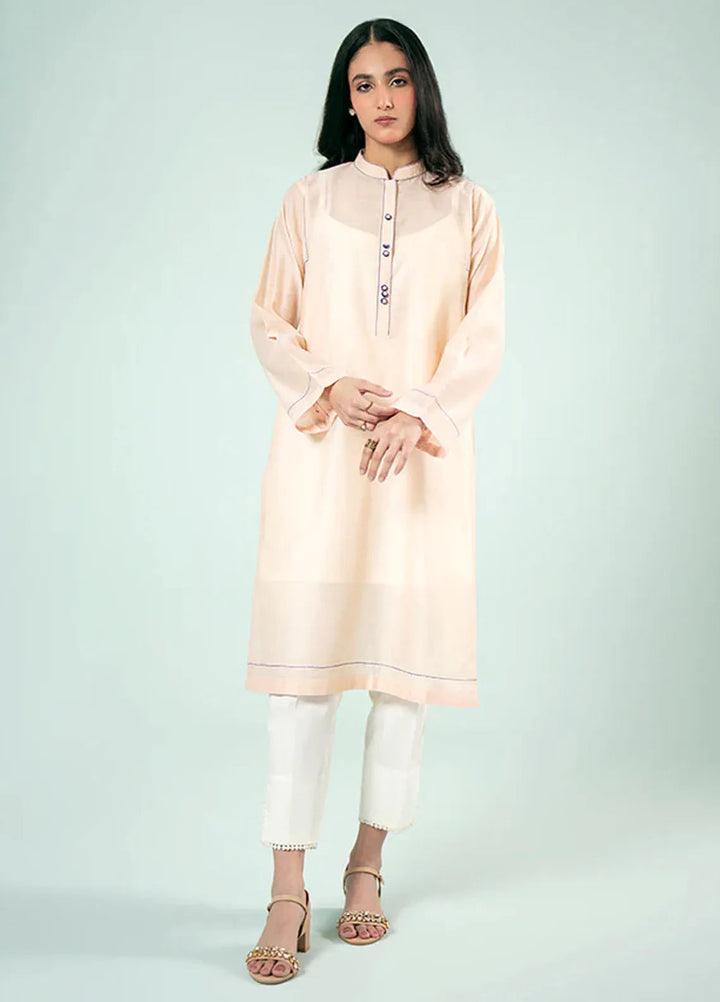 Fozia Khalid Pret Casual Silk Kurti Peach Blossom