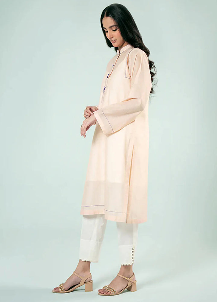 Fozia Khalid Pret Casual Silk Kurti Peach Blossom
