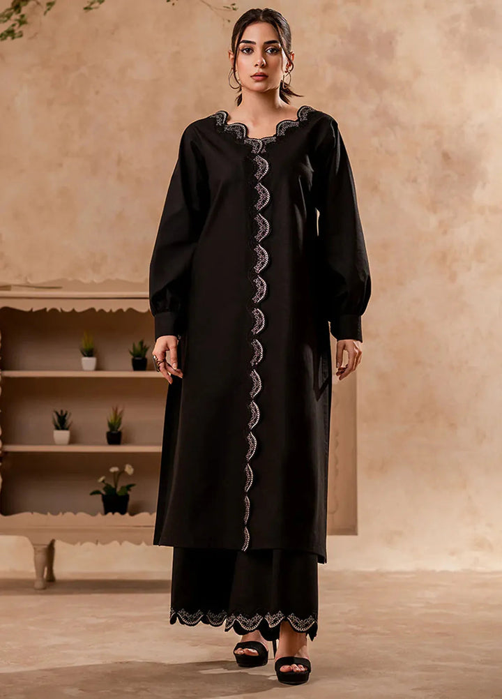 Fozia Khalid Pret Embroidered Cotton Kurti Midnight Black Tunic