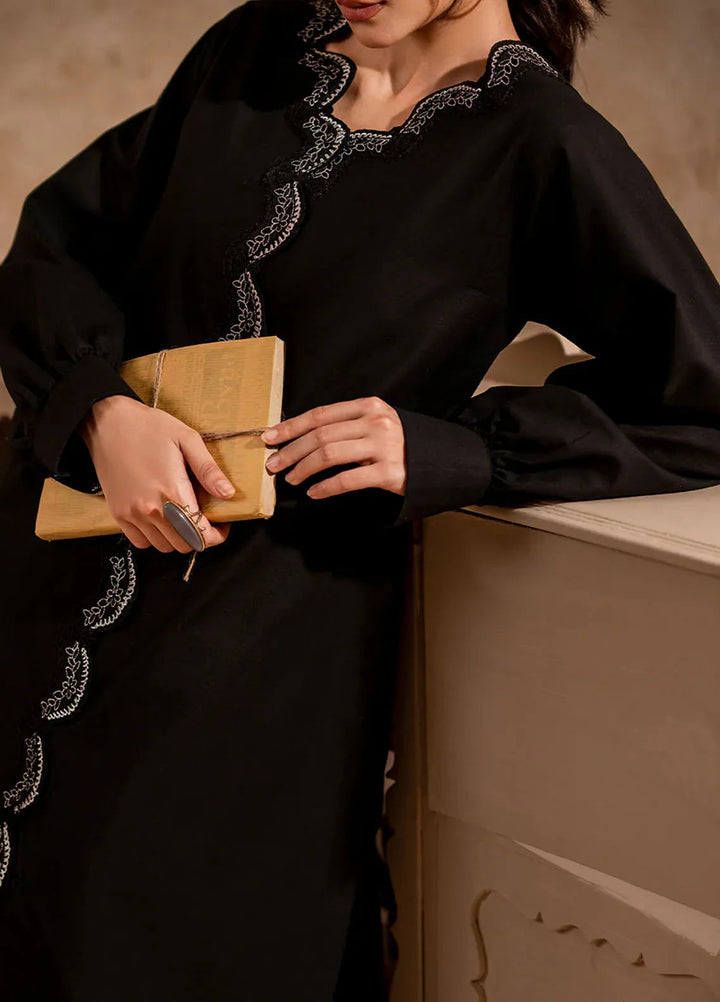 Fozia Khalid Pret Embroidered Cotton Kurti Midnight Black Tunic
