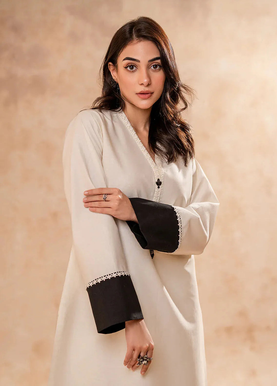 Fozia Khalid Pret Embroidered Cotton Kurti Monochrome Tunic