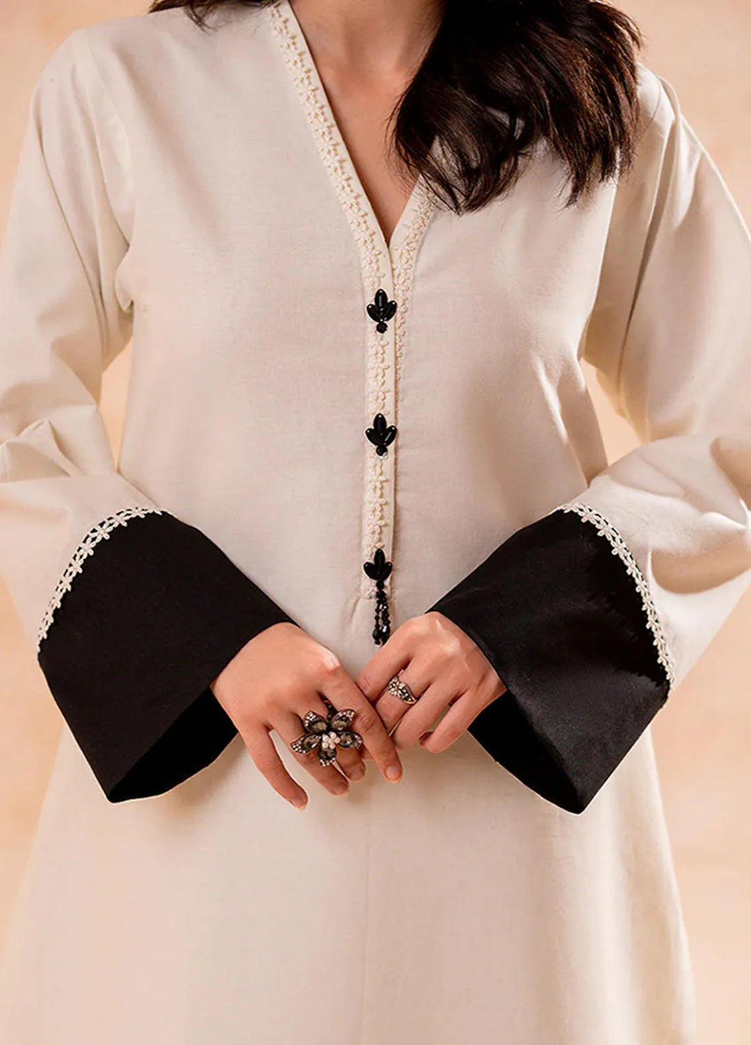 Fozia Khalid Pret Embroidered Cotton Kurti Monochrome Tunic