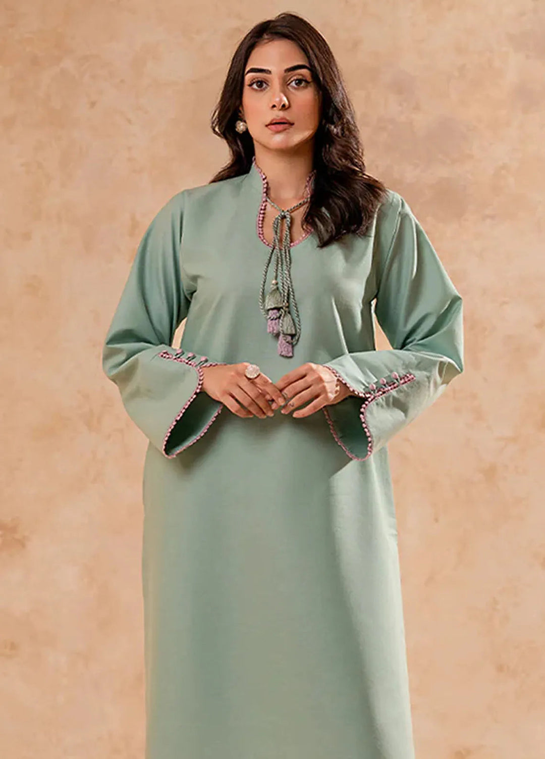 Fozia Khalid Pret Embroidered Cotton Kurti Pastel Turquoise Tunic