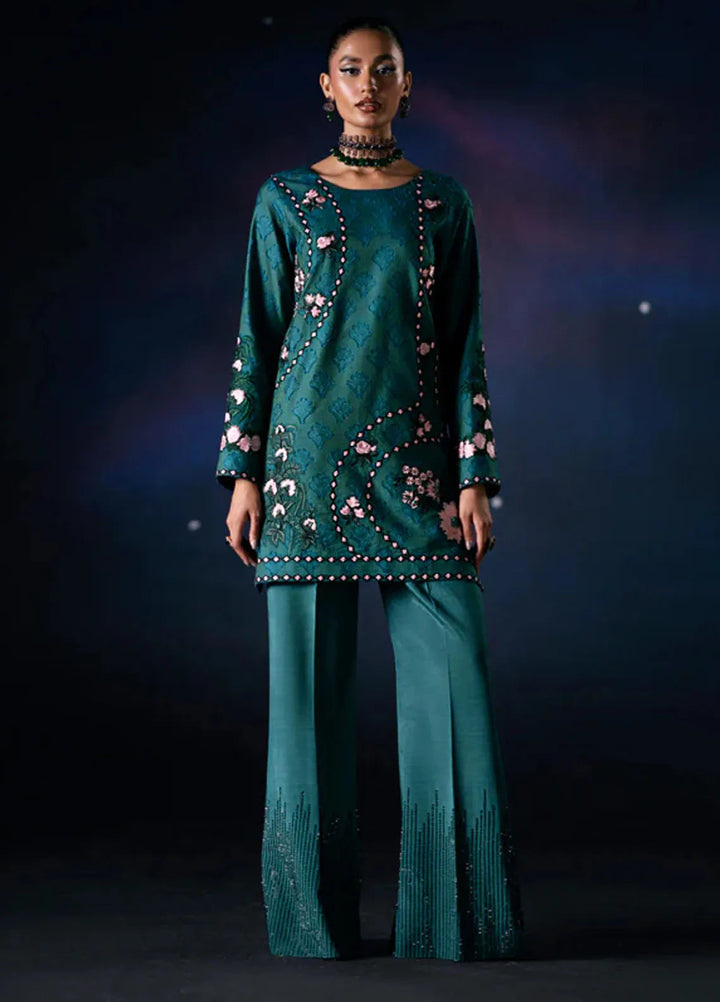 Fozia Khalid Pret Embroidered Cotton net 2 Piece Suit Terra
