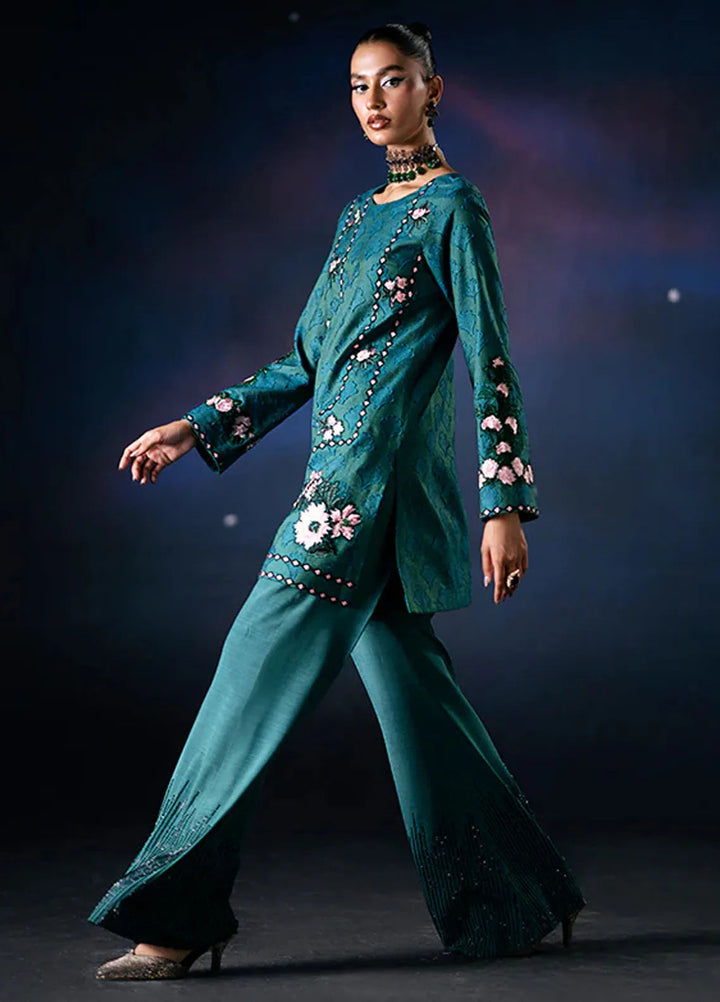 Fozia Khalid Pret Embroidered Cotton net 2 Piece Suit Terra