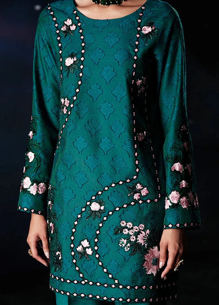 Fozia Khalid Pret Embroidered Cotton net 2 Piece Suit Terra