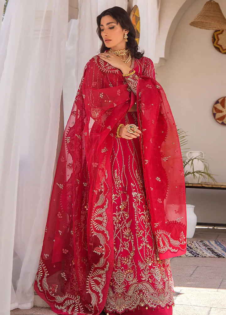 Fozia Khalid Pret Embroidered Net 3 Piece Suit Roseate