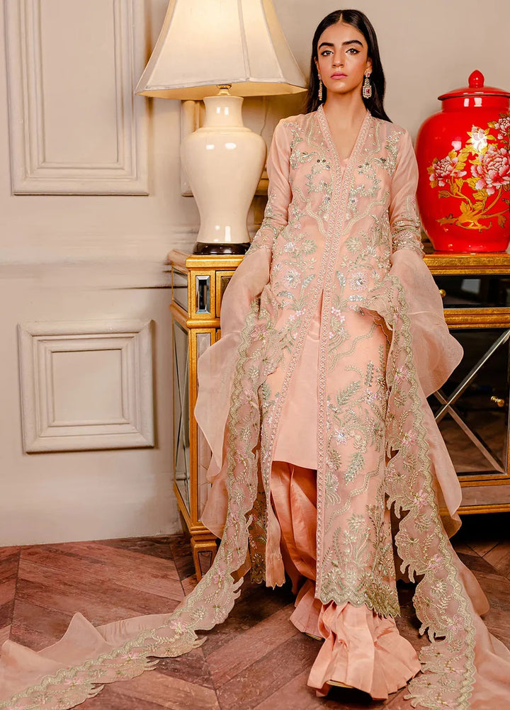Fozia Khalid Pret Embroidered Organza 3 Piece Suit Juliet Peach