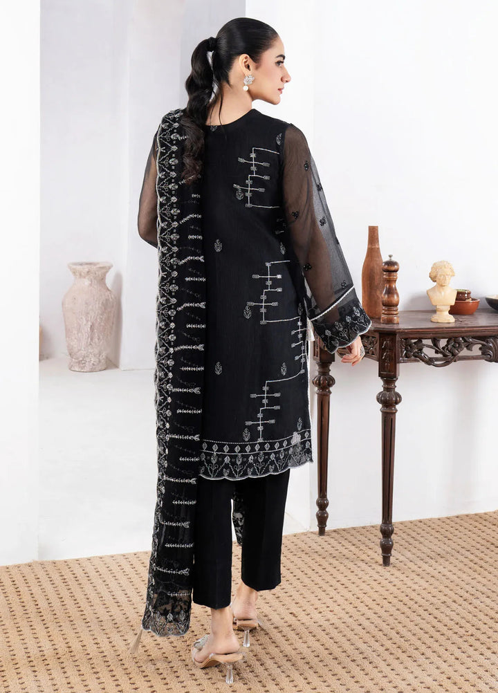 Fozia Khalid Pret Embroidered Organza 4 Piece Suit Black