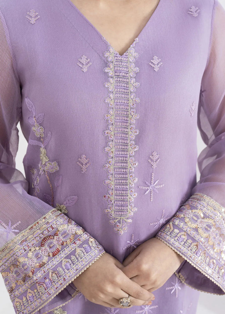 Fozia Khalid Pret Embroidered Organza 4 Piece Suit Lavendar