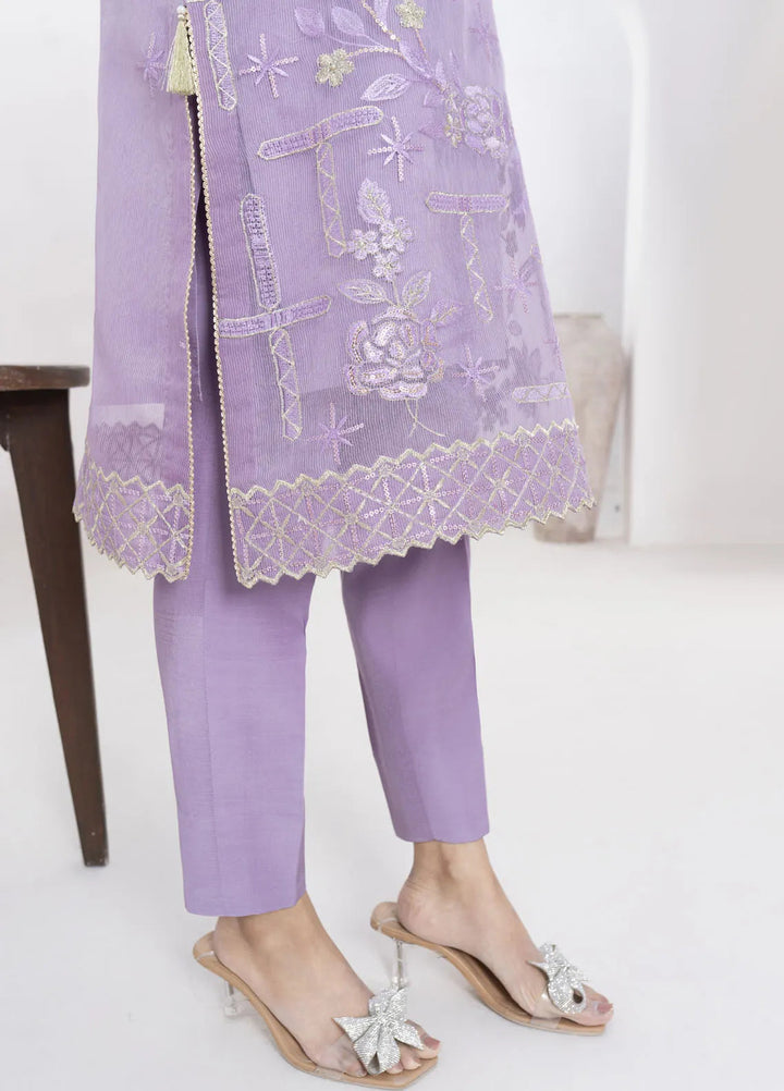 Fozia Khalid Pret Embroidered Organza 4 Piece Suit Lavendar